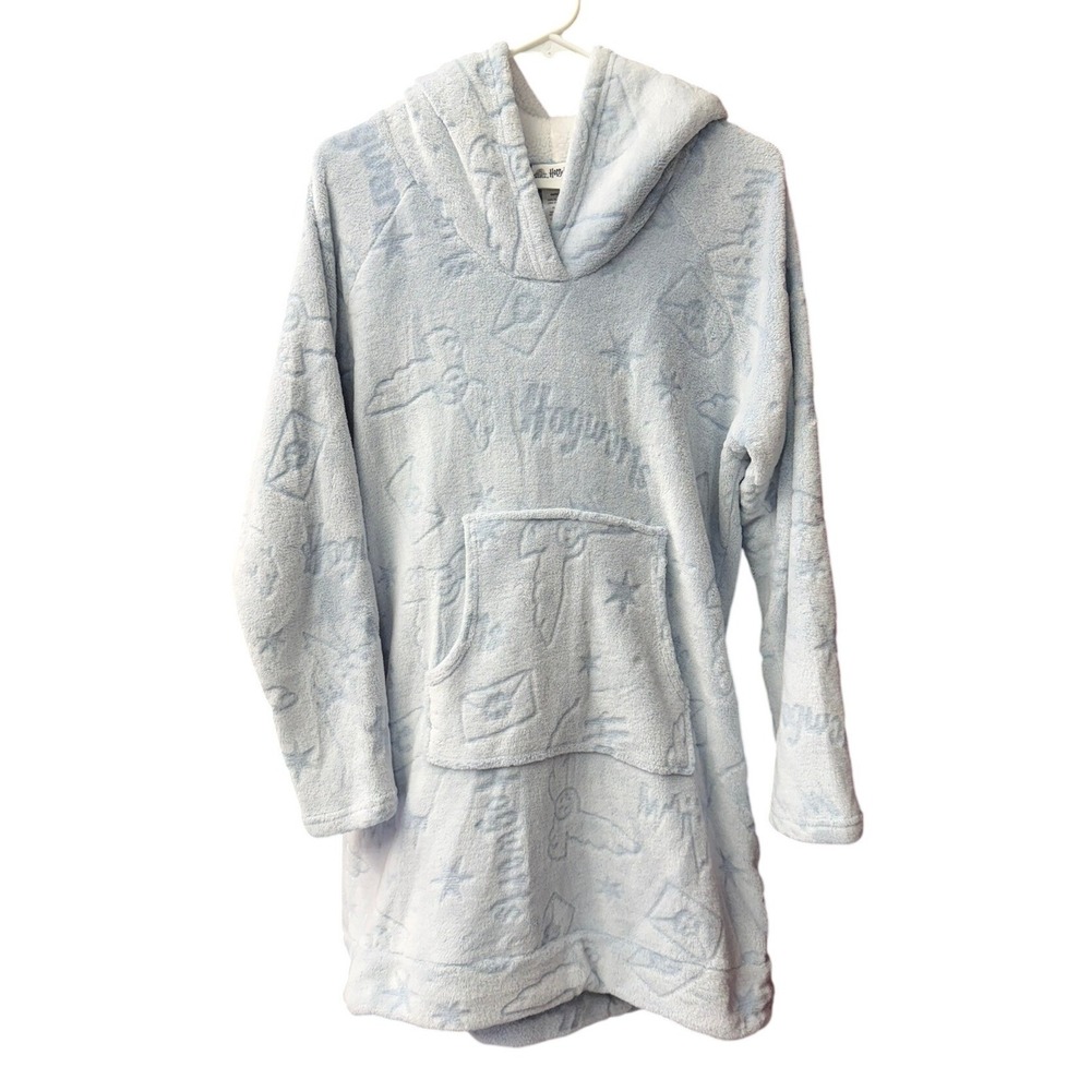 Harry Potter Lounge Hoodie Adult L Blue Hogwarts Fleece Faux Fur Lined Oversized